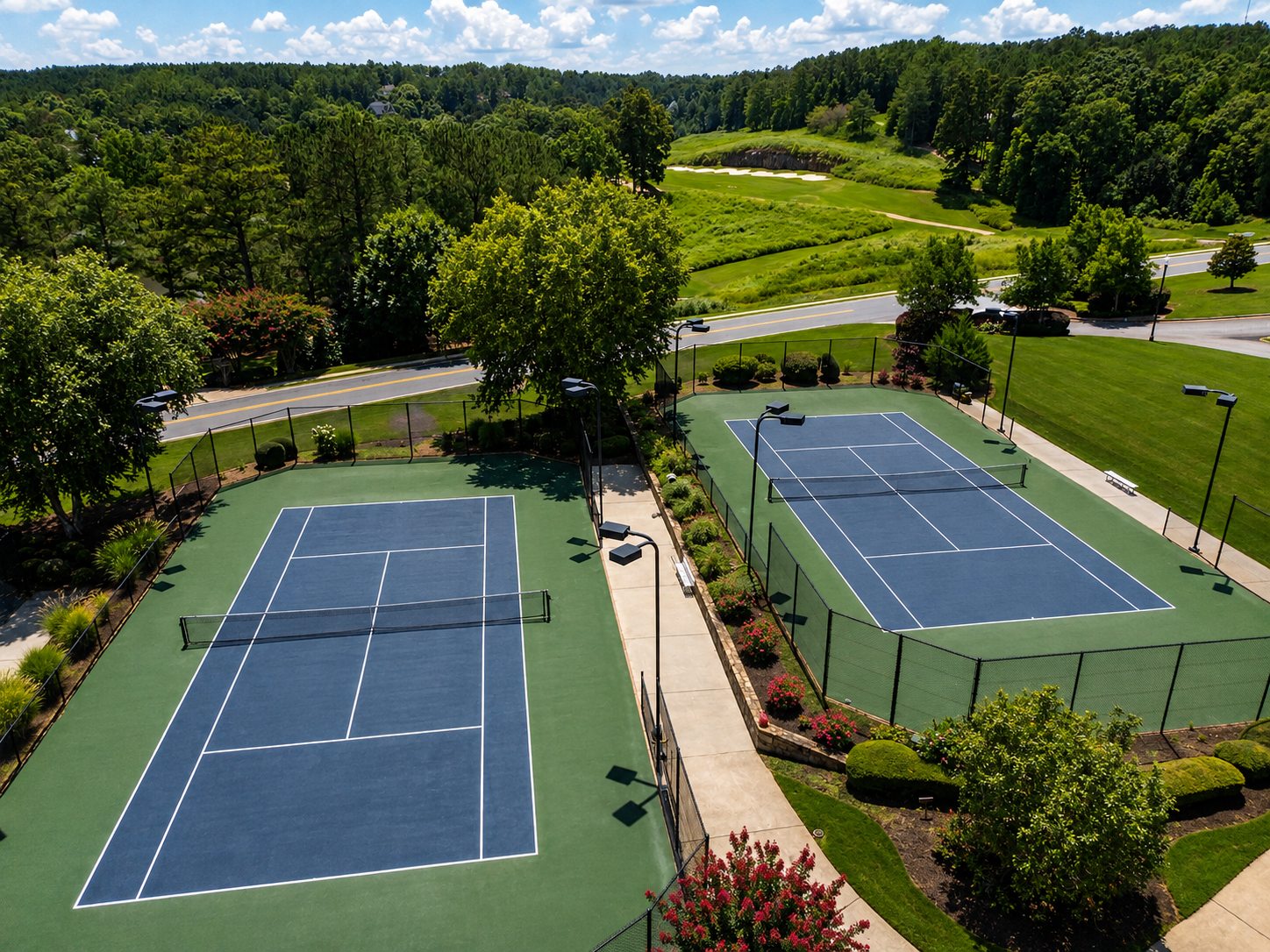 River Forest tennis courts and surrounding landscape